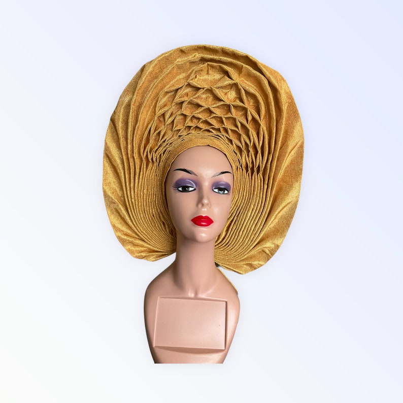 Fertiger Nigerianischer Aso Oke Gele-Turban Mit Steinen - Rot, Verstellbar, Für Hochzeiten & Partys