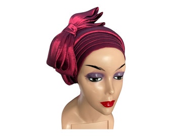 African Autogele Head tie ,Nigeria Gele Hat, Pre tied Turban Hat for Ladies, Multiple Bow Head wrap, Ready to wear Headscarf