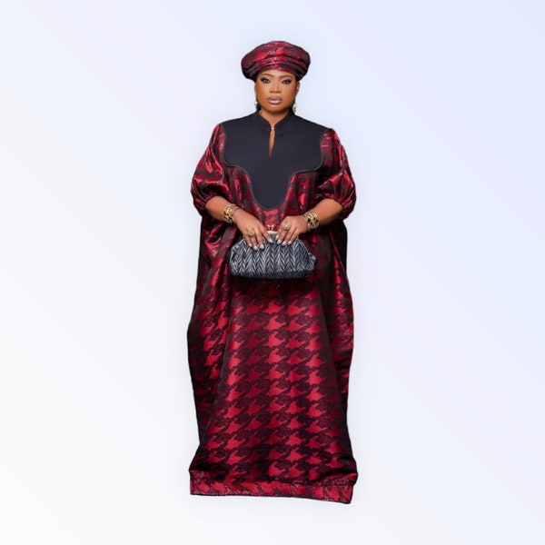 Boubou Kaftan Dress for women, Damask Brocade Dress, African Outfit