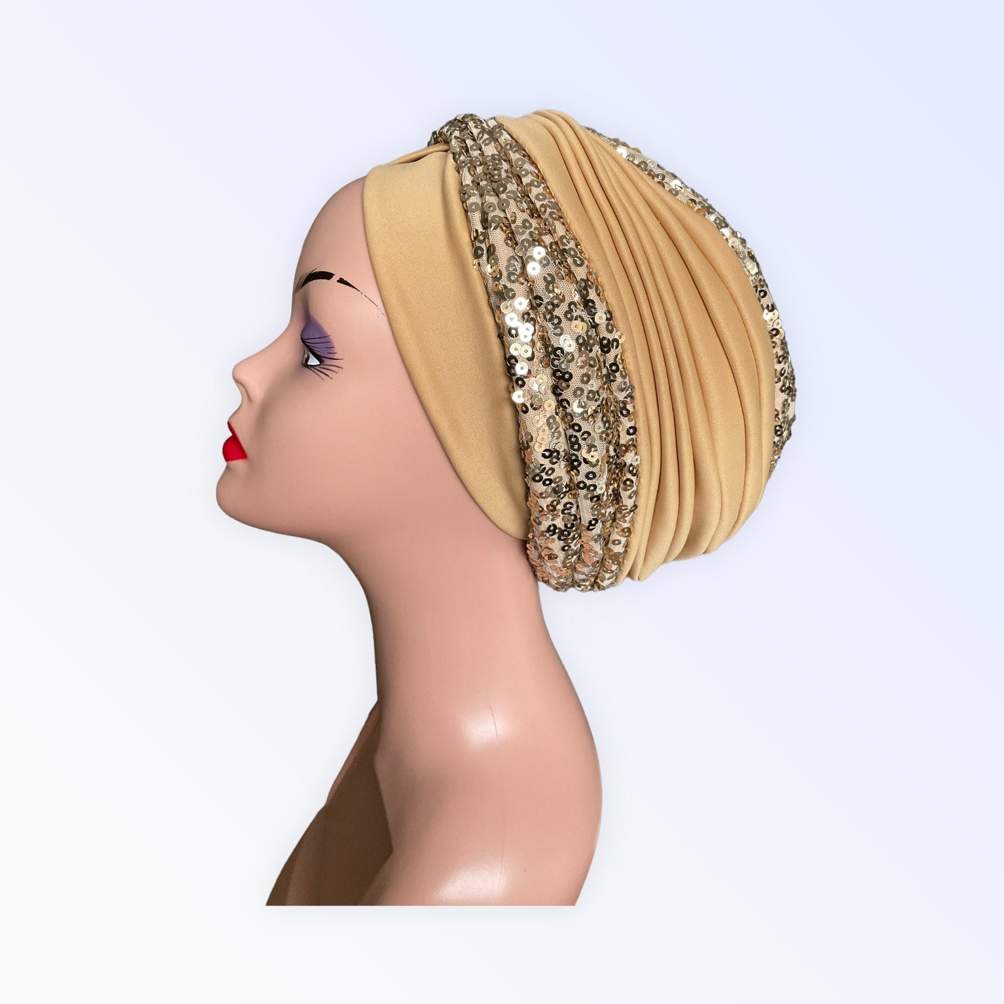 Velvet Turban Head Wrap With Pearl Details - Floral Beanie Cap For Women | Boho Chic Hair Cover Scarf