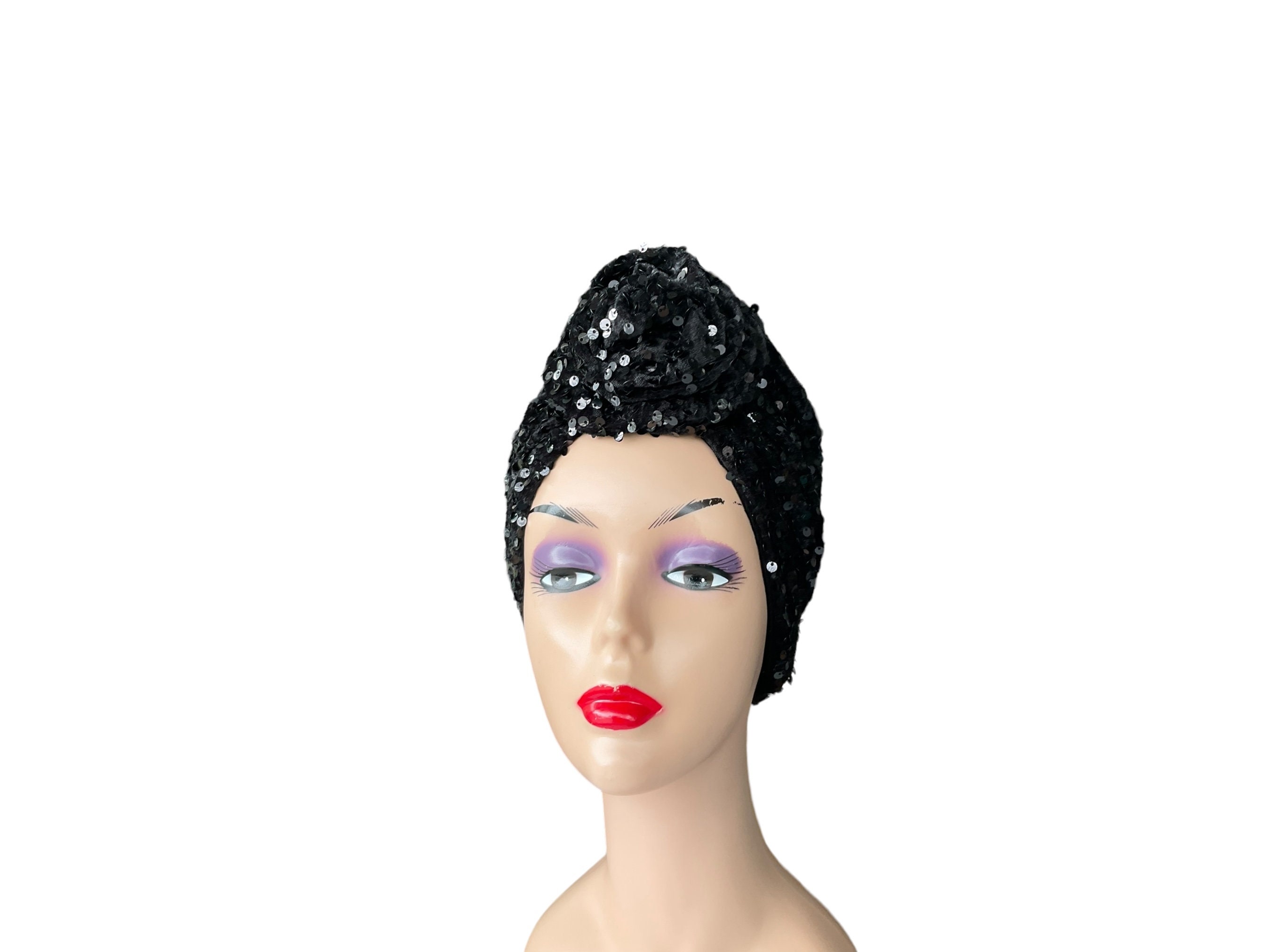 Black Sequin Turban / Headwrap NWOT Beaded Sequin Head Wrap – Midnight Veil | Black Luxury  main image 3