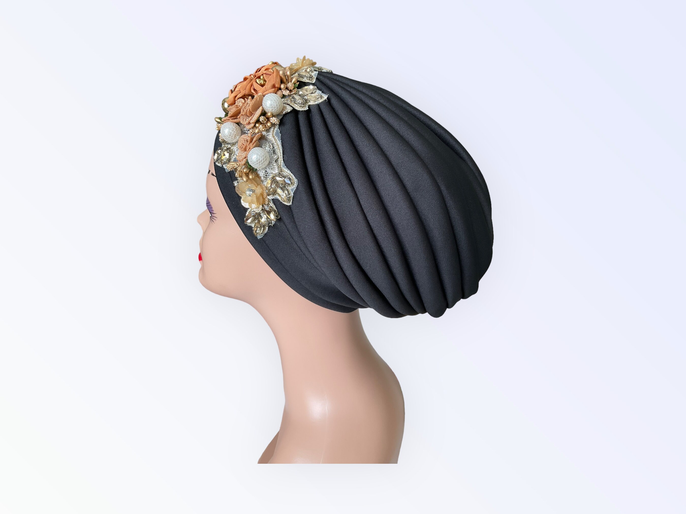 Black Turban Hat for Women | Head Wrap for Special Occasions 