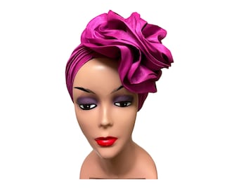 Pre tied Turban Hat for Ladies | Pink Side Bow Head wrap.
