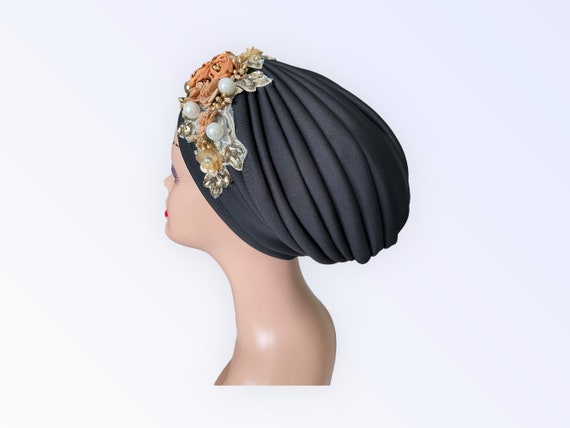 Royal Blue Turban Hat for Women | Embellished Head Wrap for  display picture 1