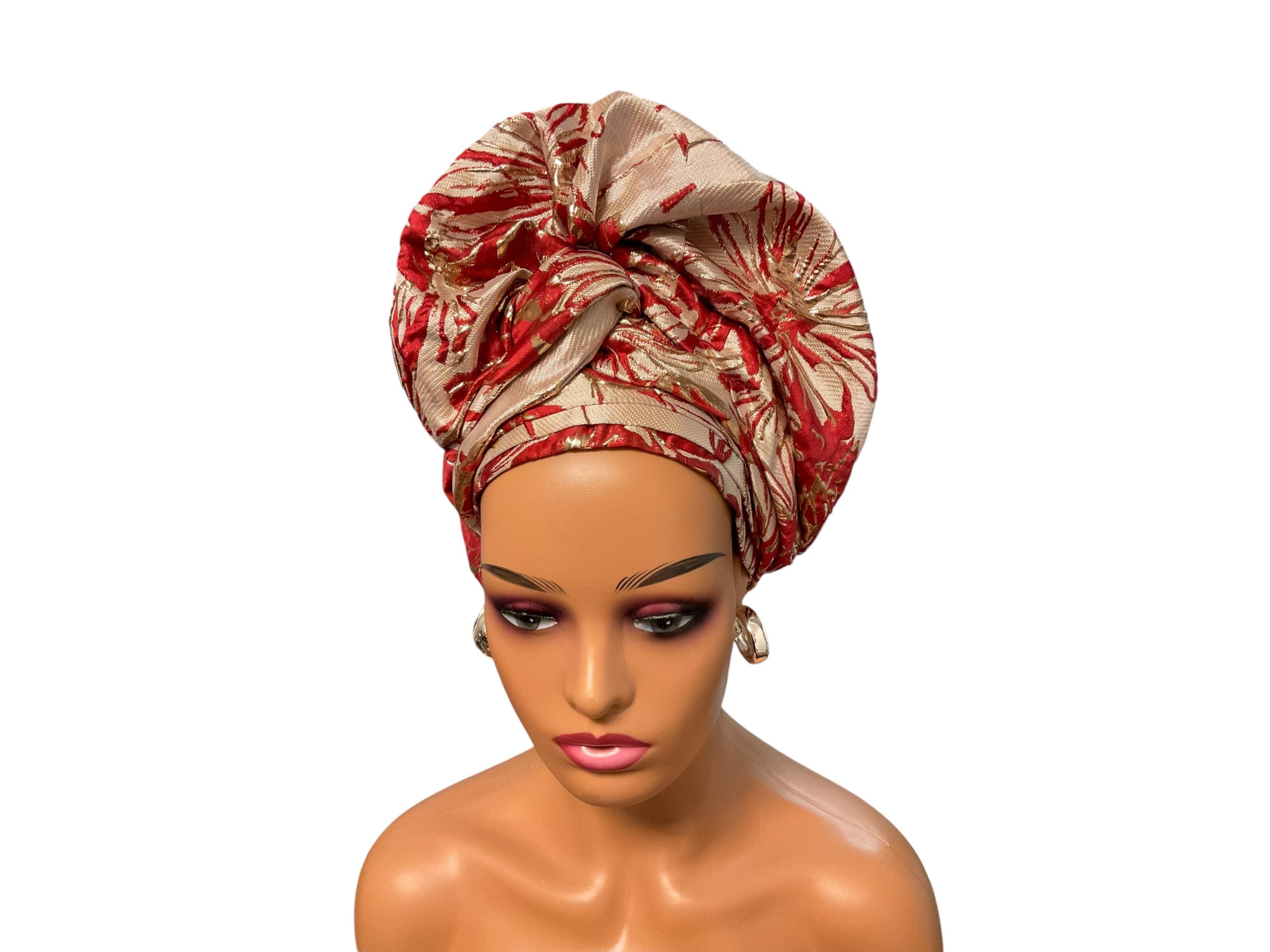 Cappello turbante pre-annodato per feste color vino e oro