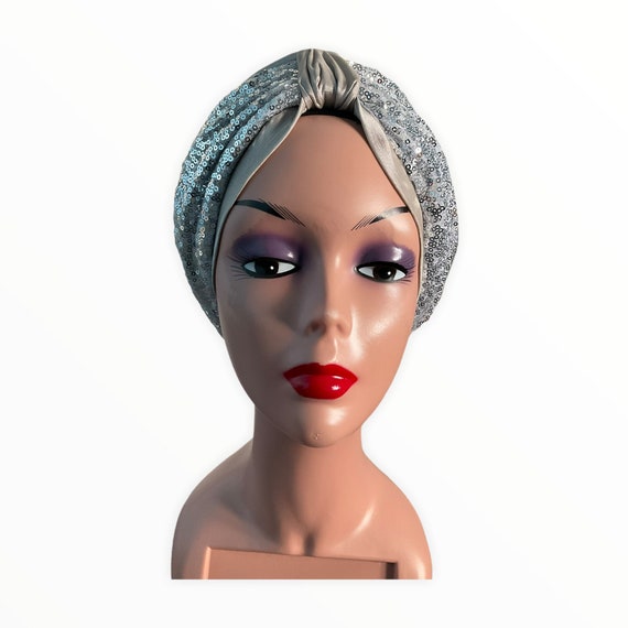 Turban Hat, Pre Tied Sequin Headscarf for Women, Nigeria Pre  display picture 1