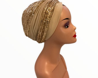 Mode tulbandhoed met pailletten in goud | Zwarte tulbandhoed met pailletten | Damestulband | Damesmodehoed | Sprankelende hoed | Feesthoed | Tulbandhoed Verenigd Koninkrijk