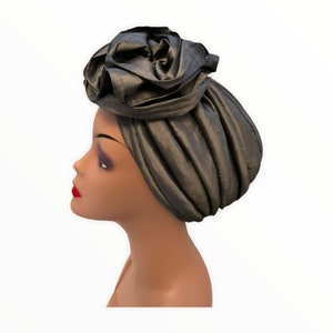 Pre tied Double Bow Turban in Grey, Pre Styled Turban Hat for Women, Auto Party Hat, Stylish Chemo Head Wrap, Gorgeous Ready to Wear Cap.