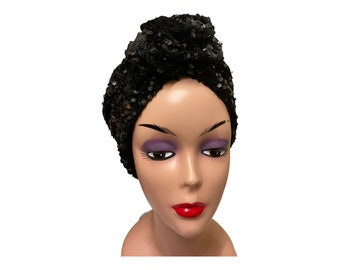 Sequin Fashion Turban inBlack | Pre styled  Women’s Black Turban Headwrap