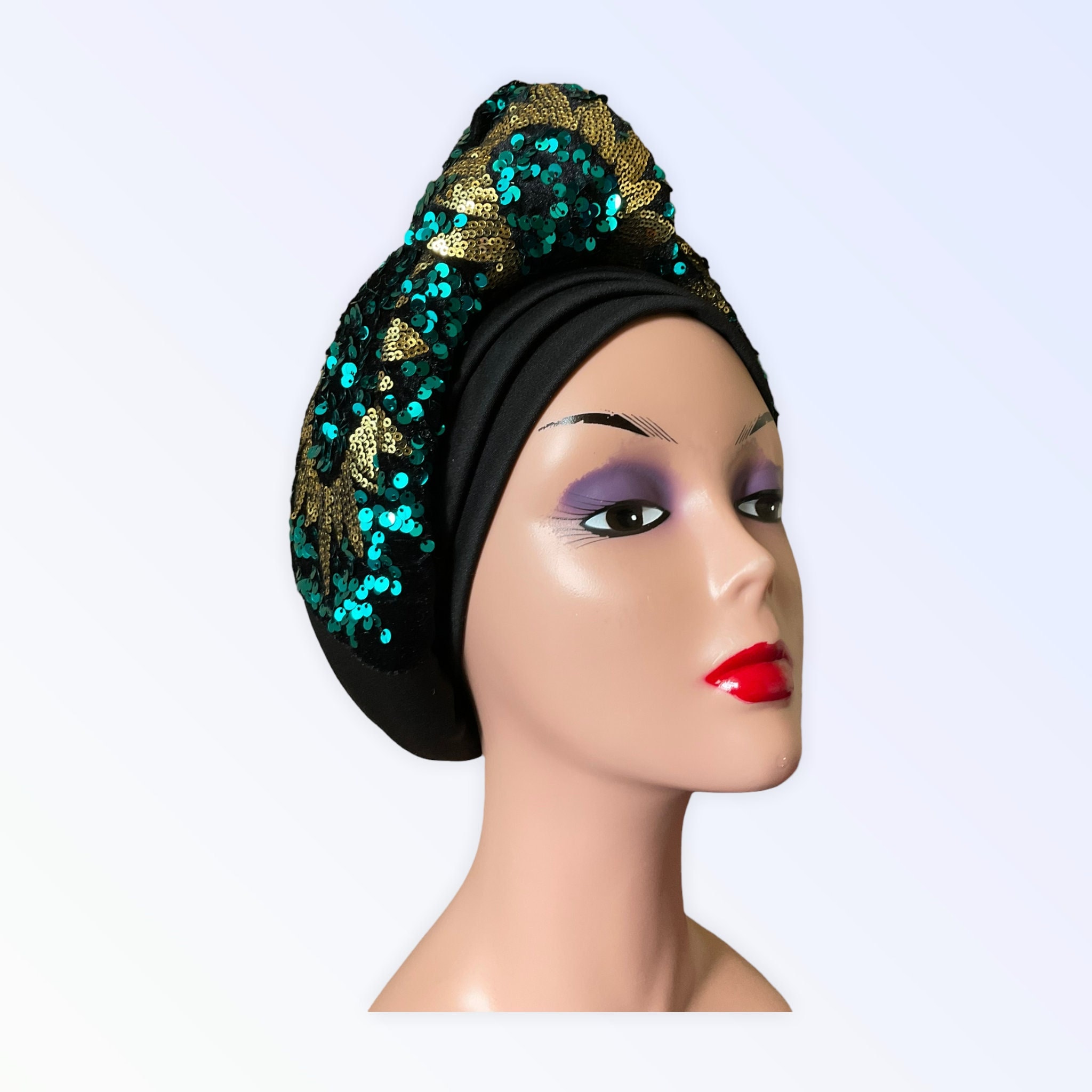 Gold Sequin Gele Headwrap

Too1 0526 Handmade Gold Gele Headwrap – Elegant Stretch Polyester  main image 3