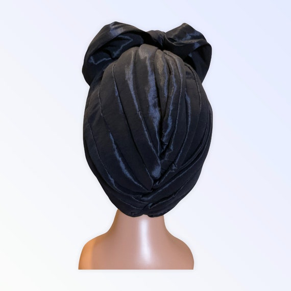 Pre Tied Double Bow Turban in Black, Pre Styled Turban Hat  display picture 3