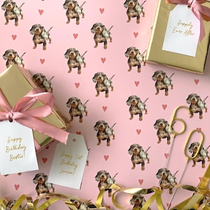Papel de regalo con estampado de perro salchicha