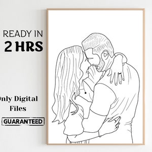 Ritratto di coppia personalizzato, regalo di famiglia personalizzato, disegno senza volto, regalo di anniversario di matrimonio personalizzato, linea personalizzata da foto, arte lineare