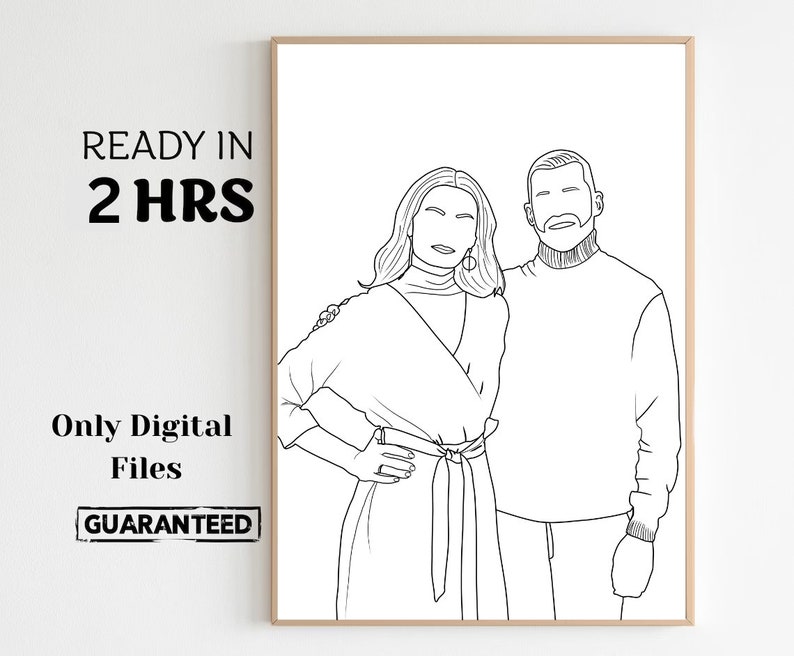 Custom Line Drawing, Custom Family Drawing from Photo, Faceless Drawing, Personalized Gift, Family Portrait illustration, valentine gift image 1