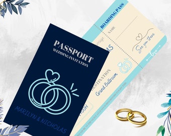 Stylish Boarding Pass Wedding Invitation Cards - Instant Download Template