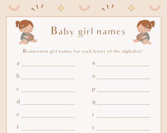 Baby Shower Girl Name Game, Gender Reveal Game, Downloadable Print