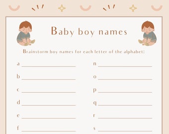 Baby Shower Boys Name Game, Gender Reveal Game, Downloadable Print