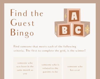 Baby Shower Find The Guest Bingo Game, Ice Breaker Game, Downloadable Print