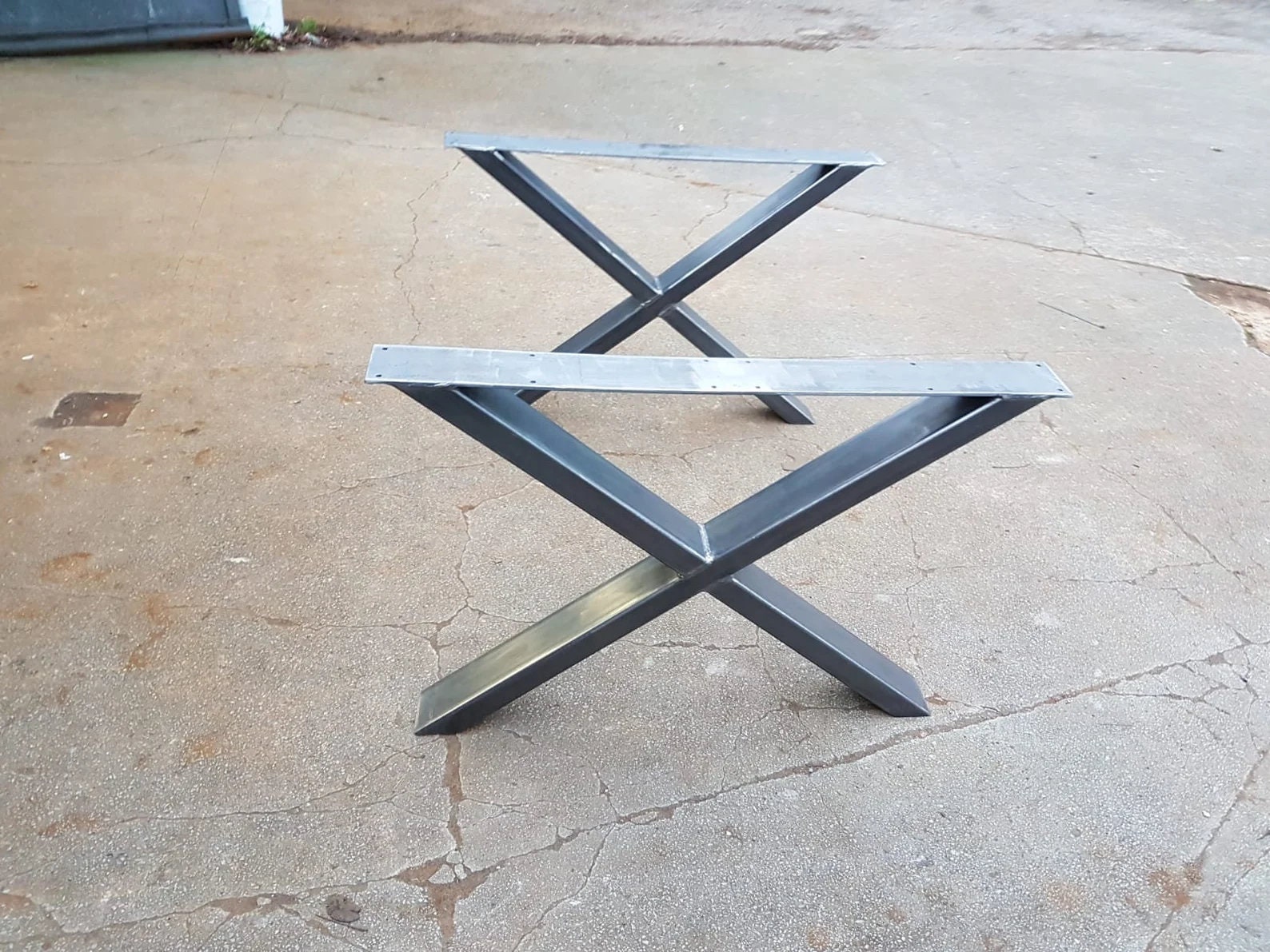 2 X-style Box Section Retro Industrial Steel Metal Dining Table Coffee ...