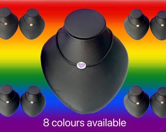 Pride Black Cord Necklace | Minimalist LGBTQI+ Jewellery | Central Bead - Word LOVE in Heart (8 Colours) | Adjustable Choker Long Necklace