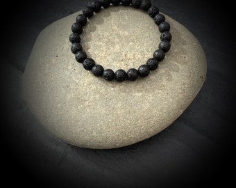 Black Lava Rock Natural Round Bead Stretch Bracelet