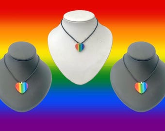 Pride Heart Necklace – Minimalist Black Cord LGBTQI+ Jewellery with Acrylic Pendant – Adjustable Choker or Long Necklace