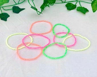 Neon Glass Seed Bead Stretch Stacker Bracelet - 4 Colours Available