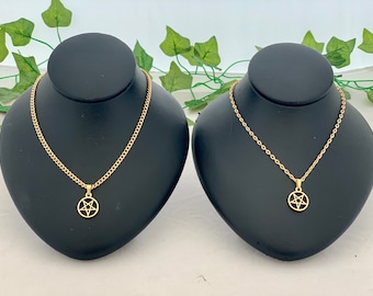 Pentagram Gold Necklace | Pentagram Necklace | Light Gold Necklace in 2 Chain Styles - Choose Size 12” - 24”