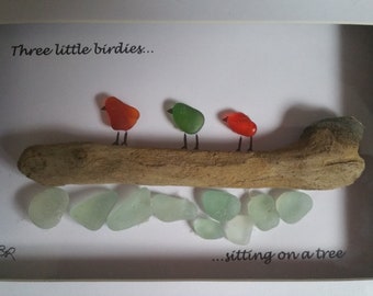 Seaham Sea glass picture handmade north east coast drift wood pebbles