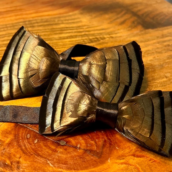 Handmade Unique Wild Turkey Feather Father & Son Bow Tie Set