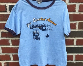 Vintage 80s Tractor Pull Blue Ringer T-Shirt XL