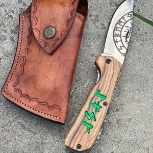 Handmade Hunting Folding Pocket Camp Knife Fishing Knife 4116 German Stainless Steel, Leather Sheath
