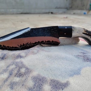 Handmade Forged Steel Deer Horn Handle Bowie Knife, Custom Knife, Forged , Personalized knife,  buffalo horn gift for him for boyfriend