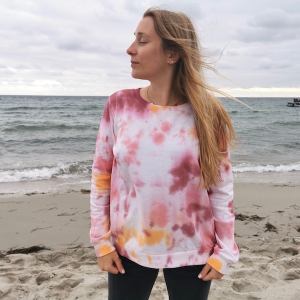 Tie Dye Sweater - Dunkelrot, Rosa & Orange