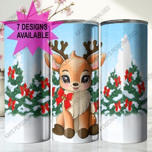 Christmas Skinny Tumbler 20oz with Straw, 7 Holiday Designs for Hot & Cold Drinks