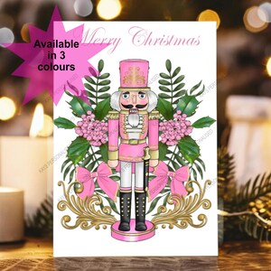 Nutcracker Christmas Card – Festive Design in Blue, Red or Pink Uniform