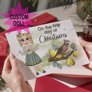 First Day of Christmas Custom Card with Personalised Character Doll