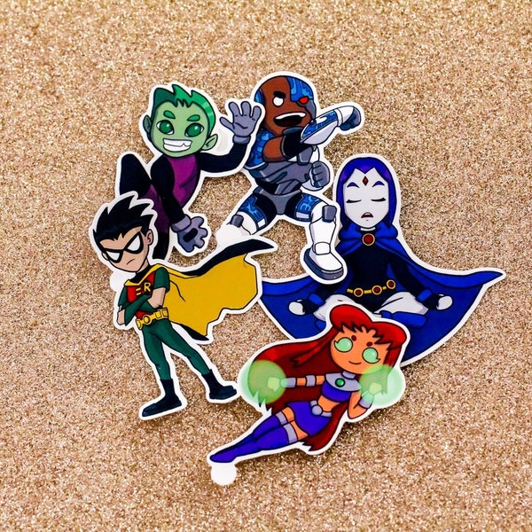 Teen Heroes | Teen Titans Sticker Set | Beast Boy | Starfire | Raven | Robin | Cyborg | Cute Gift