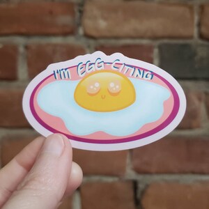 Punny Sticker | I&#39;m EGG-CITING | Egg Sticker | Cute Egg vinyl sticker | Valentines Day | Valentines Day Sticker | Egg Decal