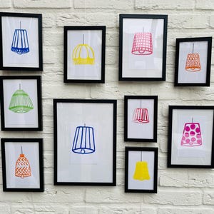 pequena linóleo, abajures, original abstrato, impressão em linóleo, impressão artística, impressão em bloco, arte de parede, presente de arte, cartão, cartão postal, arte em pares, colagem