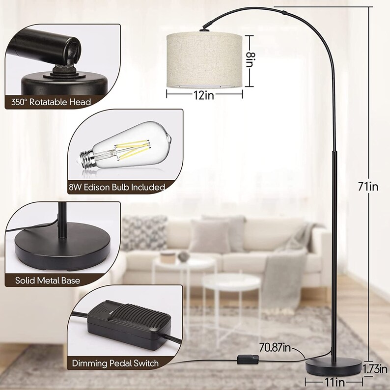 Dimmable Floor Lamp Arc Floor Lamp With Dimmer Black Etsy