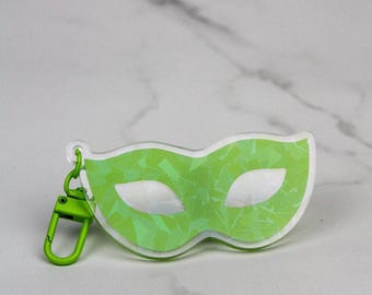 Holografisk grön maskeradmask akryl nyckelring