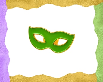 Grön maskeradmask emaljnål, Mardi Gras-present, kavajtillbehör, klassisk stil
