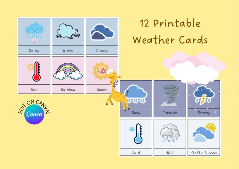 12 Weather Cards Printable Kids Chart and Cards Toddler Etsy