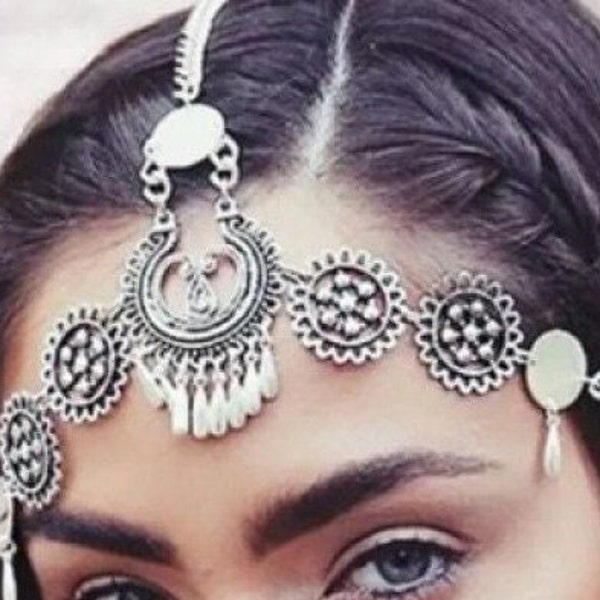 Gold Strass Hochzeit Brautball Boho Grecian Kopfkette Haarschmuck Kopfschmuck Bollywood Braut Glamourös Oriental Quasten Headpiece Indian