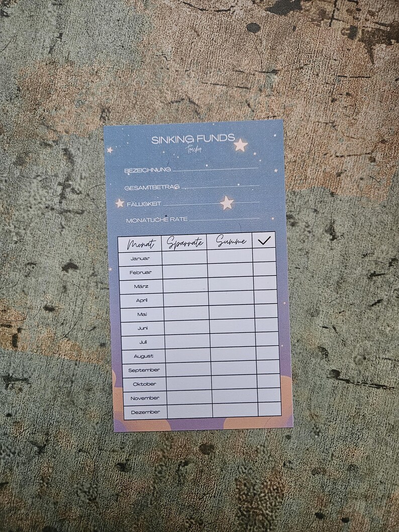 Sinking Fund Tracker a6 - various designs Sternenhimmel