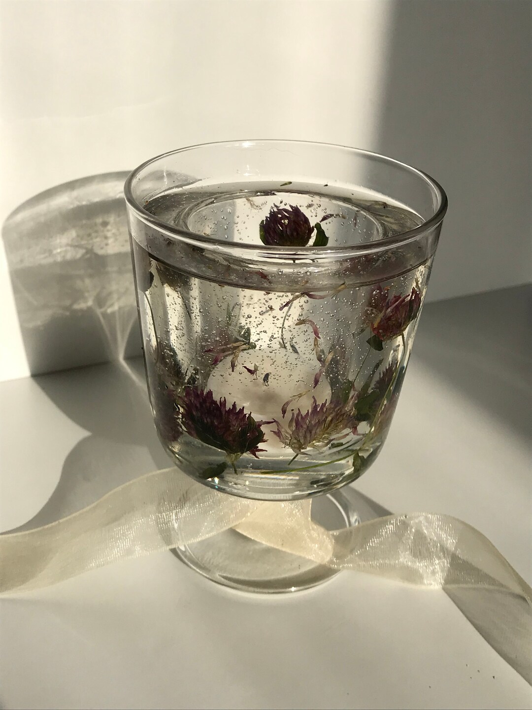 Dried Flower Gel Candle Holder, Tealight Gel Candle Holder, Handmade Gel Candle, Korean Candle