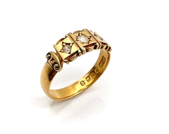 Victorian 22ct Gold Three Stone Old European Cut Diamond Ring, Size T 1/2