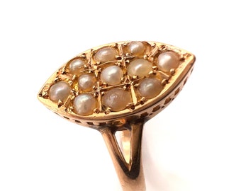 Victorian 15ct Gold Split Pearl Band Ring, Size M 1/2