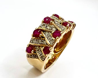 Vintage 9ct Gold, Ruby and Diamond Dress Ring, Size J